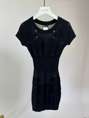 Chanel Navy Knit Short Sleeve Mini Dress with CC Button Details Size FR 36 (UK8)