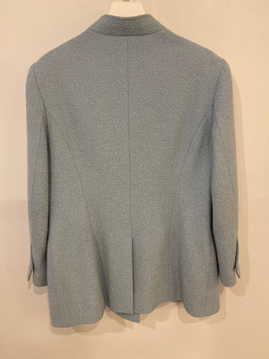 Chanel 96C Baby Blue Long Tweed Jacket with CC Button Details Size FR 44 (UK 16)