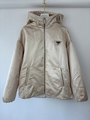 Prada Beige Nylon Hooded Puffer Jacket with Logo Detail Size IT 38 (UK 6)