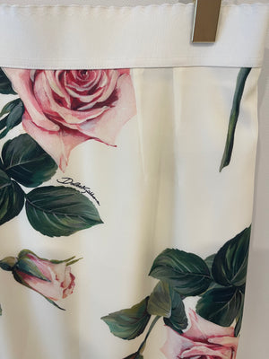 Dolce & Gabbana Cream Midi Silk Floral Skirt Size IT 44 (UK 12)