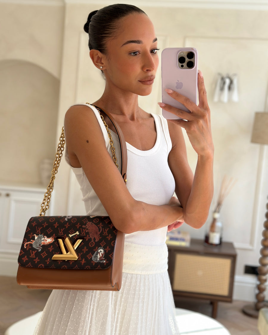 Louis Vuitton Brown "Grace Coddington" Twist MM Bag with Gold Hardware