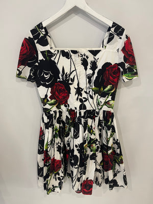 Dolce & Gabbana White and Black Rose Printed Mini Dress Size IT 44 (UK 12)