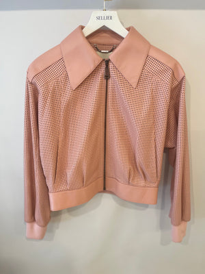 Fendi Light Pink Perforated Lambskin Leather Biker Jacket Size IT 38 (UK 6)