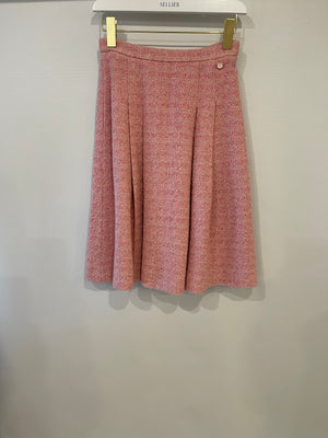 Chanel Pink Tweed Jacket and Midi Skirt Set with Ceramic CC Logo Buttons Size FR 34 (UK 6)