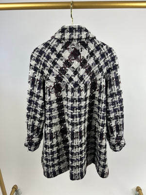 Chanel 19B Burgundy, Purple and White Houndstooth Longline Wool Coat with CC Button Detail Size FR 36 (UK 8) RRP £4700