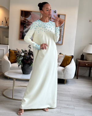 Safiyaa Ivory Long Sleeve Naima Crystal Embellished Dress FR 38 (UK 10)