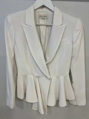 Alexander McQueen White Tailored Blazer with Peplum Hem Size IT 44 (UK 12)