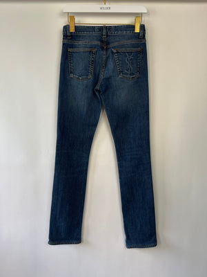 Yves Saint Laurent Blue Stone Wash Skinny Jeans with YSL Logo Detail Size FR 34 (UK 6)