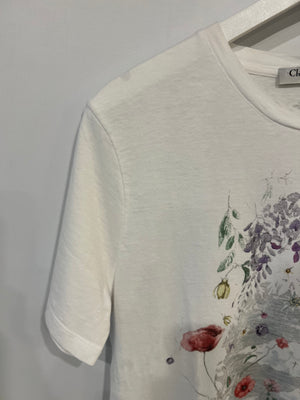 Christian Dior White T-shirt with Multicolour Floral Details and Logo Size FR 36/38 (UK 8/10)