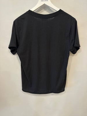 Saint Laurent Black Round Neck T-Shirt with Logo Print Detail Size S (UK 8)