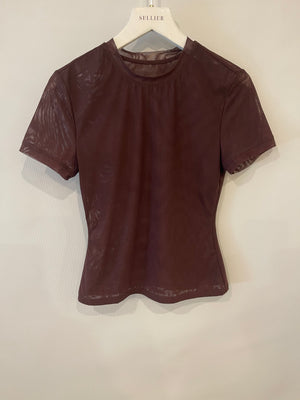 SIR the Label Chocolate Brown Round Neck Tulle T-Shirt Size IT 38 (UK 6)