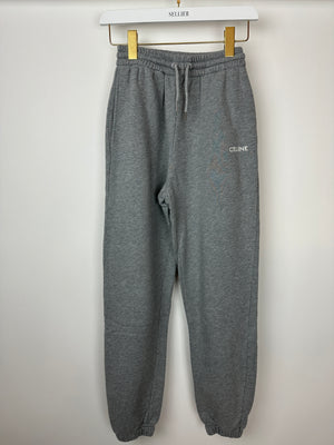 Celine Grey Cotton Jogging Pants with White Logo Size XXS (UK 4-6)