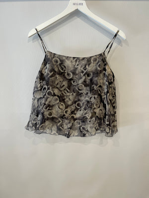 Chanel 2002 Grey Coco Chanel Vintage Silk Two-Piece Tops Set with Logos Size EU 40 (UK 12)