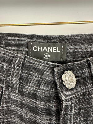 *HOT* Chanel 24A Printed Black Straight Leg Jeans with Camelia Embellished Button Detail Size FR 34 (UK 6) RRP £1850