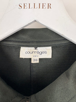 Courreges Vintage Cropped Black Satin Jacket with Cut Out Hem Detail Size FR 36 (UK 8)