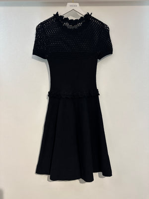 Chanel Black Wool Knit Short Sleeve Mini Dress With Knitted Flower Details FR 38 (UK 10)