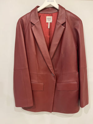 Hermès Burgundy Longline Lambskin Leather Blazer Jacket FR 42 (UK 14)