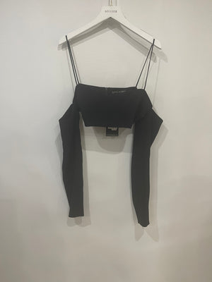 David Koma Black Cady Long-Sleeve Bralette Top Size UK 10