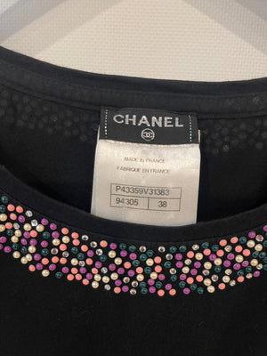 *FIRE PRICE* Chanel Black Top with Collar Embellishment and CC Logo Detail Size FR 38 (UK 10)