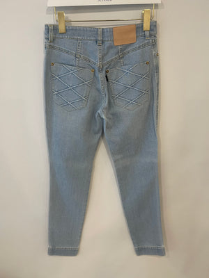 Louis Vuitton Blue Light Wash Skinny Jeans with Abstract Pocket Pattern Detail Size FR 36 (UK 8)