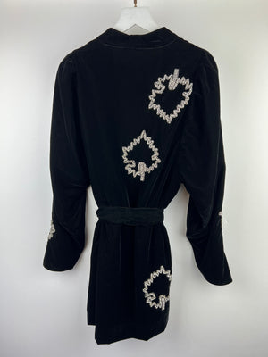 Dodo Bar Or Black Velvet Long Sleeve Jacket with Belt and Crystal Embroidery Detail Size IT 40 (UK 8)