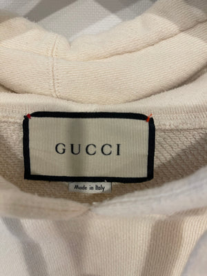 Gucci Cream Hoodie With Embroidered 'GUCCI' in Rainbow Colour Detail Size XS (UK 6)