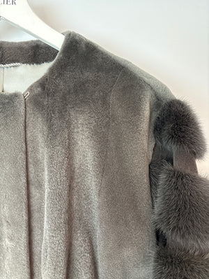 Exclusive M Grey Sheared Mink Jacket with Cropped Sleeve Detail Size IT 44 (UK 12)