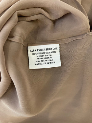 Alexandra Miro Beige Maxi Low Cut Shirt Dress with Flair Sleeves Size IT 40 (UK 8)