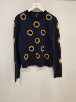 Louis Vuitton Navy Long-Sleeve Wool Top with Gold Cut-Out Details Size S (UK 8)