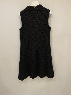 Chanel Black Knit Sleeveless Mini Dress with White Pearl Logo Details FR 40 (UK 12)