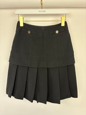 Chanel Black Pleated Panel Skirt with Gold CC Back Pocket Button Detail Size FR 36/38 (UK 8-10)