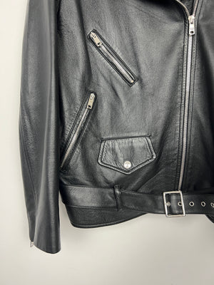 Prada Black Leather Biker Jacket Size IT 44 (UK 12)