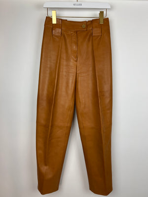 Chanel 01/P Brown Leather Straight Leg Trousers Size FR 38 (UK 10)