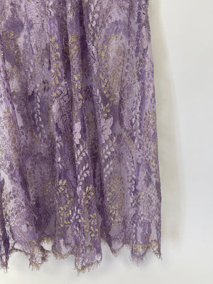 Alessandra Rich Lilac & Gold Lace Ruched Gown Dress Size IT 42 (UK 10)