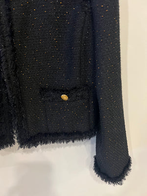 Chanel Black Tweed Jacket with Bronze Sequins and Gold CC Logo Buttons Size FR 40 (UK 12) RRP £2,420