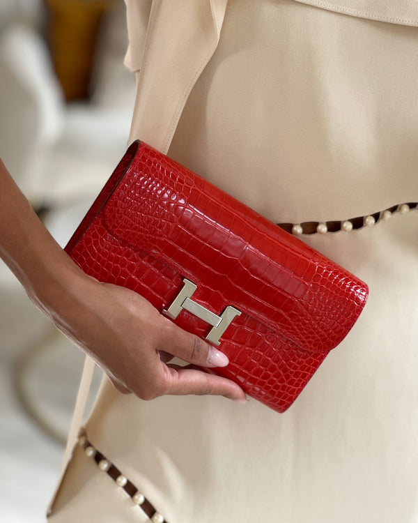 *HOT* Hermès Constance Wallet in Geranium Red Alligator with Palladium Hardware