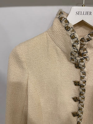 Chanel 2011 Paris-Byzance Cream, Gold and Black Tweed Jacket with Embellished CC Button Details Size FR 36 (UK 8)