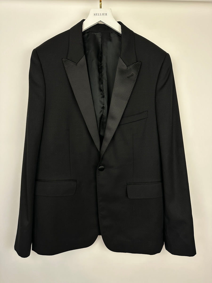 Celine Black Menswear Tuxedo Suit Single Button Blazer with Silk Lappel Detail FR 54 (UK 44)