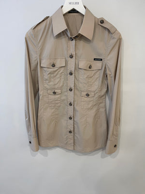 Dolce & Gabbana Beige Long-Sleeve Shirt with Logo & Button Detail Size IT 38 (UK 6)