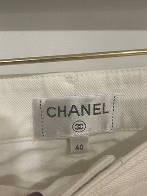 Chanel White Straight-Leg Denim Jeans with Gold CC Logo Buttons FR 40 (UK 12)