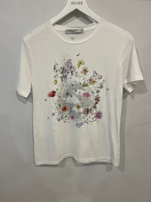 Christian Dior White T-shirt with Multicolour Floral Details and Logo Size FR 36/38 (UK 8/10)