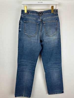 *HOT* Chanel Printed Straight Leg Jeans with CC Belt Holes Detail Size FR 36 (UK 8)