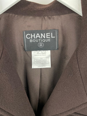 Chanel 98A Brown Cashmere Coat With Shoulder Pads and Pocket Details FR 42 (UK 14)