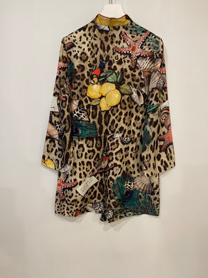 Dolce & Gabbana Leopard and Multicolour Silk Printed Long-Sleeve Playsuit Size IT 40 (UK 8)