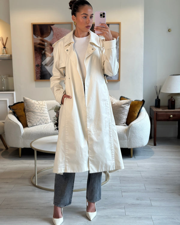 Givenchy White Cut Out Trench Coat with Studded Shoulder Epaulette Details Size FR 38 (UK 10)