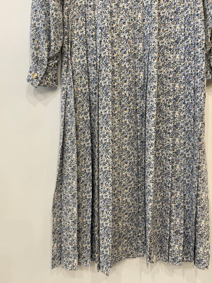 Céline Blue Floral Silk Midi Dress with Gold Logo Buttons Detailing Size FR 34 (UK 6)