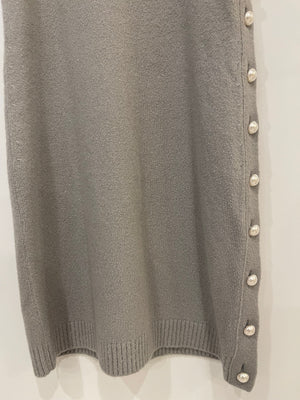 Chanel Light Grey Cashmere Sleeveless Dress with CC Pearl Buttons Detailing Size FR 34 (UK 6)