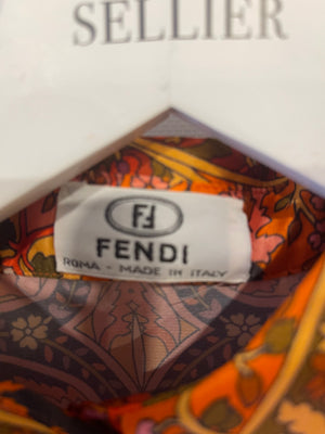 Fendi Orange Silk Printed Long-Sleeve Button Down Shirt Size IT 40/42 (UK 8/ 10)