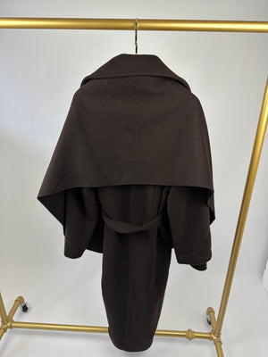 Staud Brown Wool Blend Coat with Detachable Wrap Size S (UK 8)