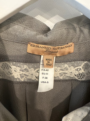 Ermanno Scervino Grey Silk Lingerie Long-Sleeve Shirt with Lace Details Size IT 42 (UK 10)